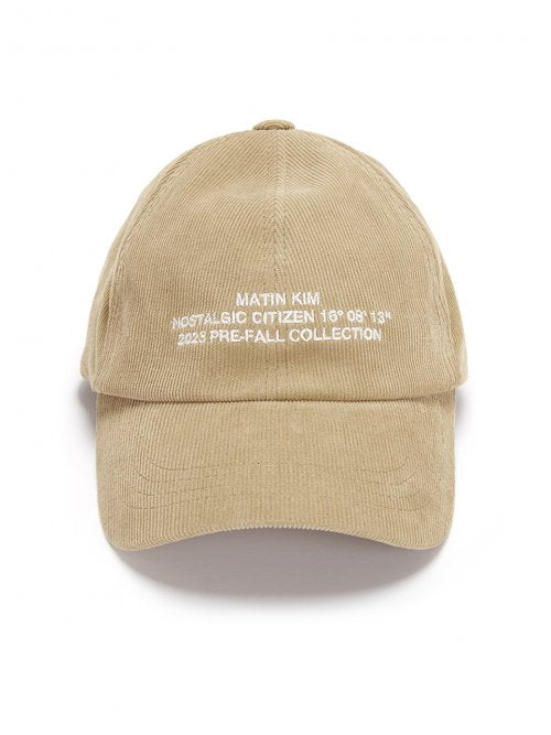 CORDUROY LETTERING BALL CAP IN BEIGE