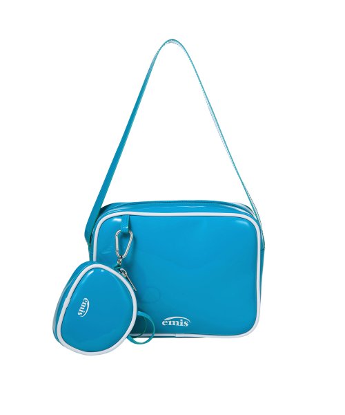 ENAMEL SHOULDER BAG WITH COIN PURSE SET-LIGHT BLUE