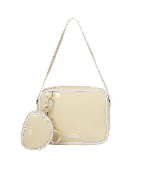 ENAMEL SHOULDER BAG WITH COIN PURSE SET-LIGHT BEIGE