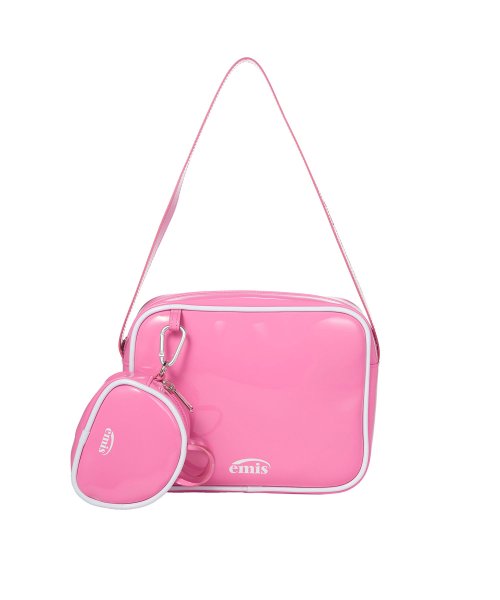 ENAMEL SHOULDER BAG WITH COIN PURSE SET-PINK