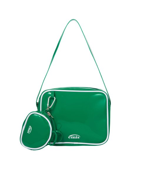 ENAMEL SHOULDER BAG WITH COIN PURSE SET-GREEN