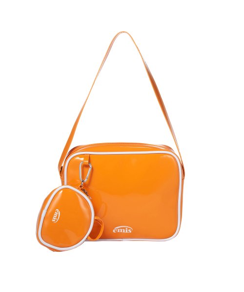 ENAMEL SHOULDER BAG WITH COIN PURSE SET-TANGERINE