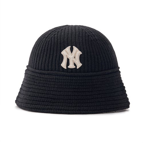 BASIC KNIT DROP BUCKET HAT NY (BLACK)