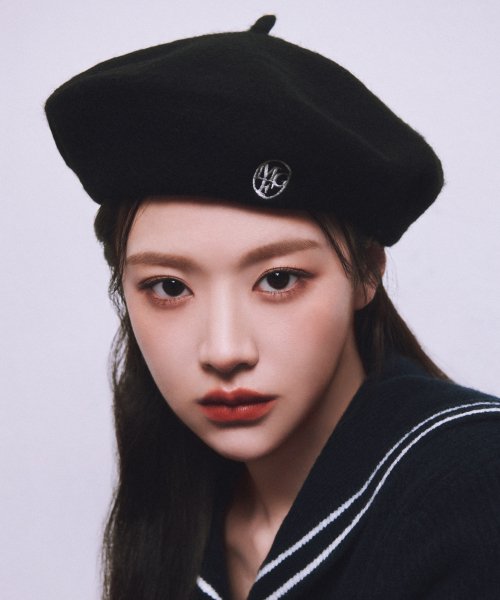 CIRCLE LOGO EMBROIDERY WOOL BERET BLACK