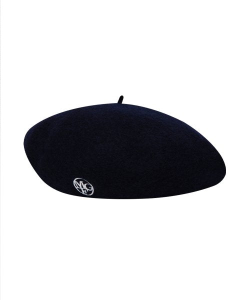 CIRCLE LOGO EMBROIDERY WOOL BERET NAVY