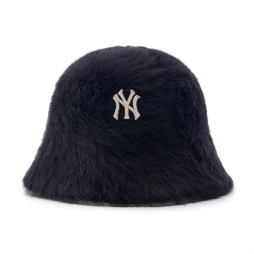 SOFT ANGORA KNIT BUCKET HAT NY (BLACK)