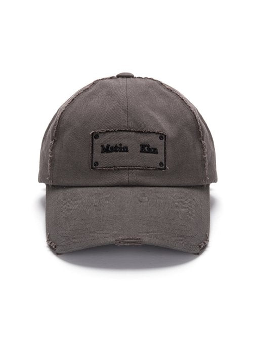 SQUARE LOGO CUTOUT BALL CAP IN CHARCOAL