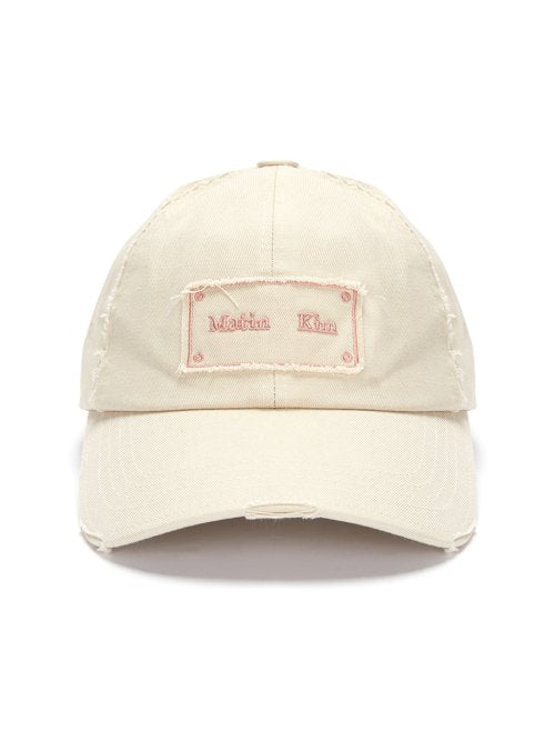 SQUARE LOGO CUTOUT BALL CAP IN LIGHT BEIGE