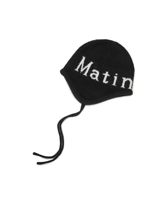 LOGO JACQUARD EARFLAP WOOL BEANIE IN BLACK